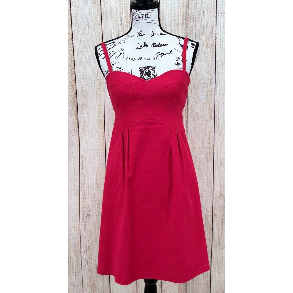 Nanette Leopore Fit & Flare Dress Size 4 Red Cotton Sweetheart Neckline